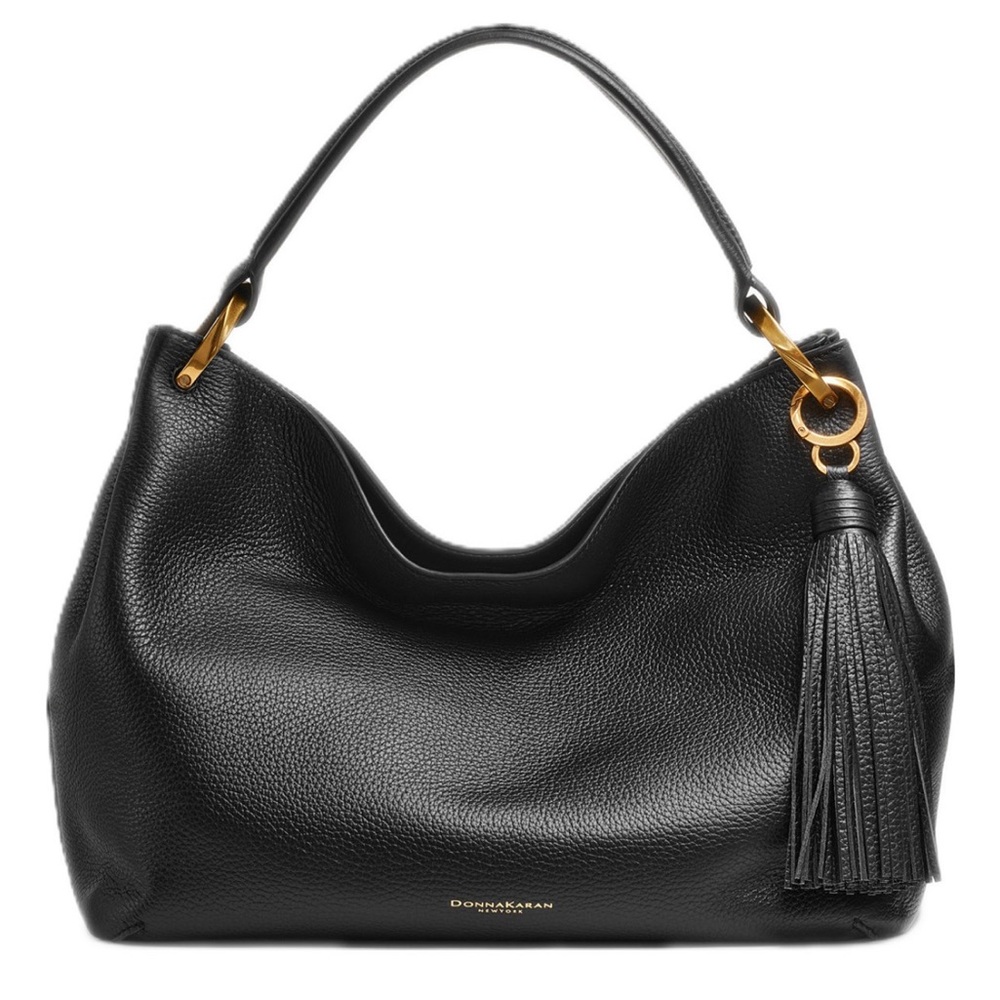 Donna Karan New York Glenwood Leather Shoulder Black handbag with Tassel Detail